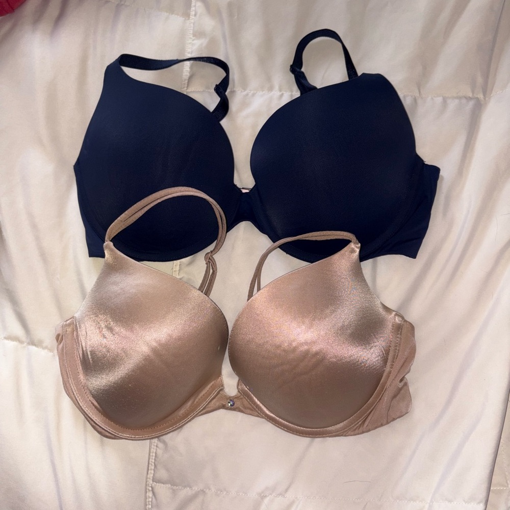 Victoria's Secret Navy and Tan Bras